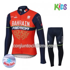 Conjunto Maillot + culotte largo ciclismo Invierno Termico 2017 Bahrain-Merida Niños N001